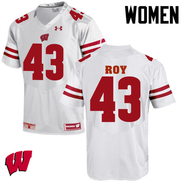 Women Wisconsin Badgers #43 Peter Roy College Football Jerseys-White - Click Image to Close